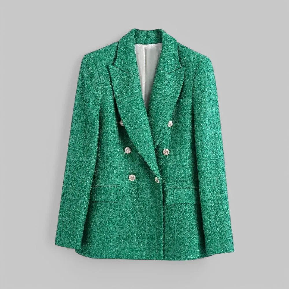 Colourful Tweed Double Breasted Blazer Coat