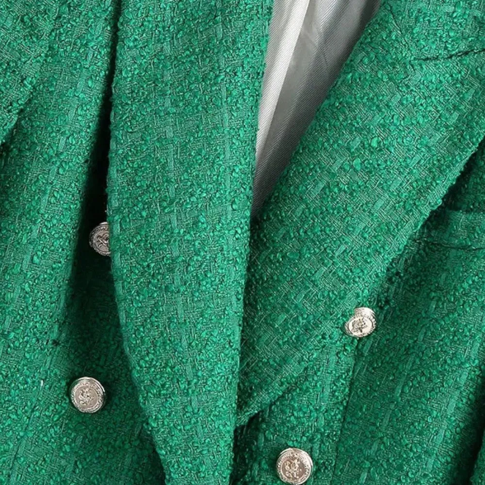 Colourful Tweed Double Breasted Blazer Coat