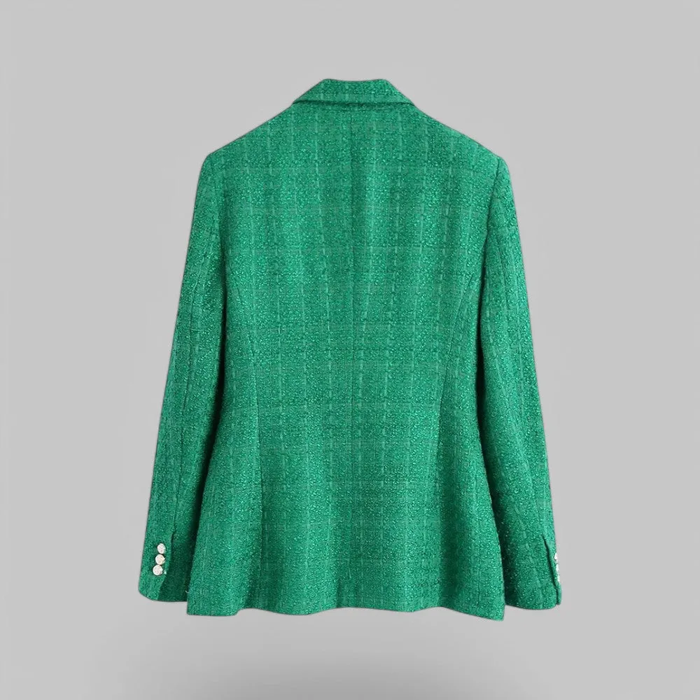 Colourful Tweed Double Breasted Blazer Coat