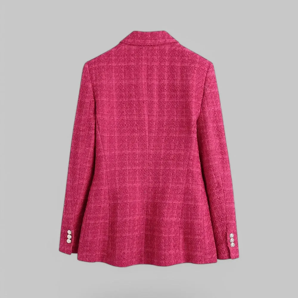 Colourful Tweed Double Breasted Blazer Coat