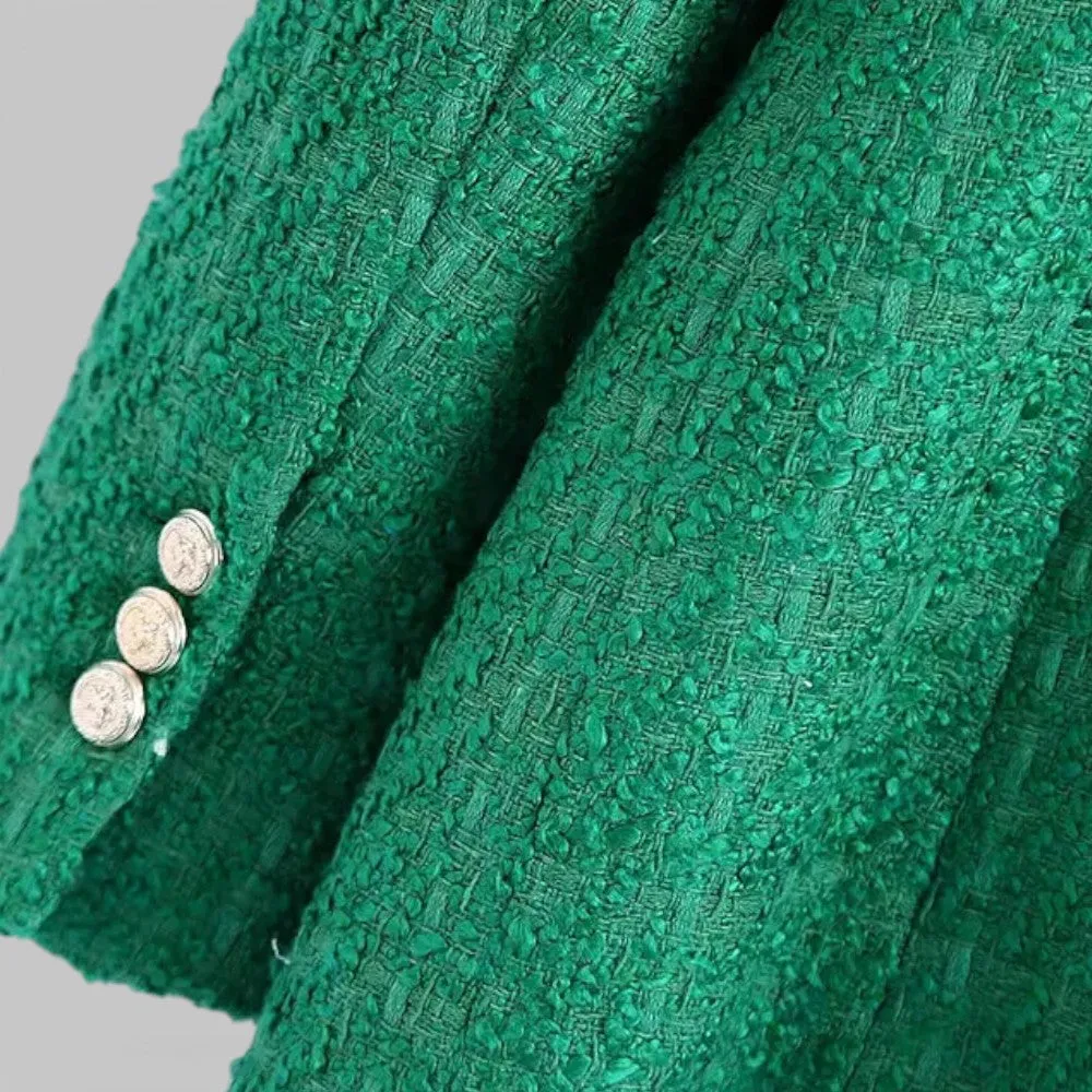 Colourful Tweed Double Breasted Blazer Coat