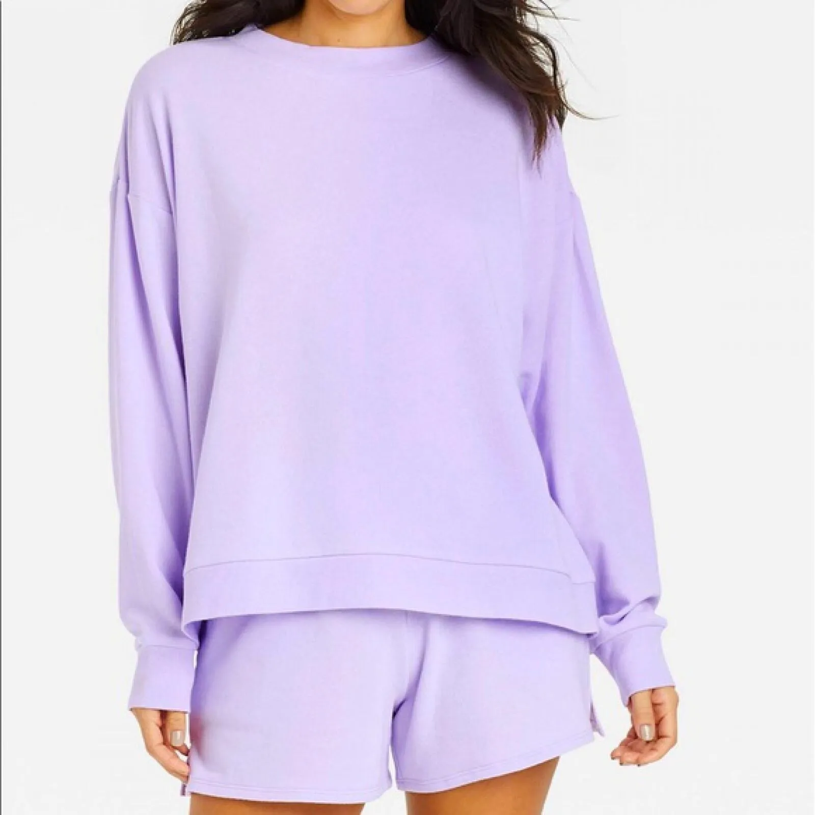 Colsie French Terry Oversized Pullover Lounge Sweatshirt Lavender Purple XS