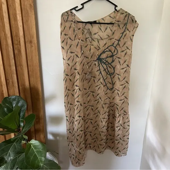 COTELAC Bird Print Semi Sheer Shirt Dress. Size 2