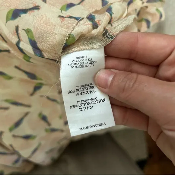 COTELAC Bird Print Semi Sheer Shirt Dress. Size 2