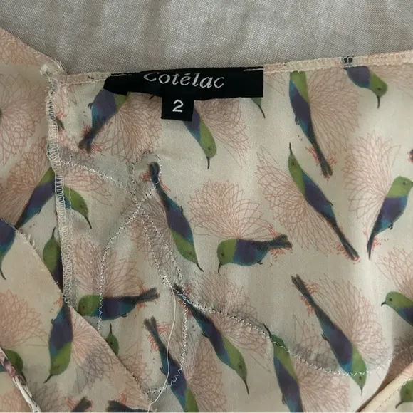 COTELAC Bird Print Semi Sheer Shirt Dress. Size 2