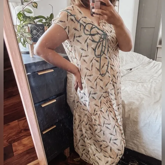 COTELAC Bird Print Semi Sheer Shirt Dress. Size 2