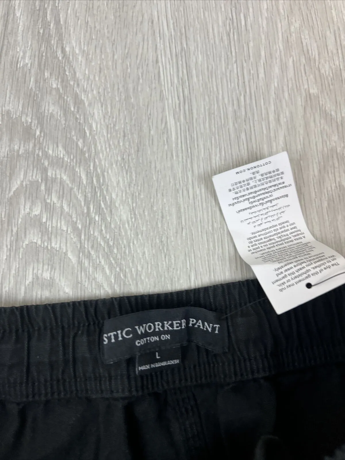 Cotton On Mens Black Elastic Worker Pant Wide Leg Size Large (new)