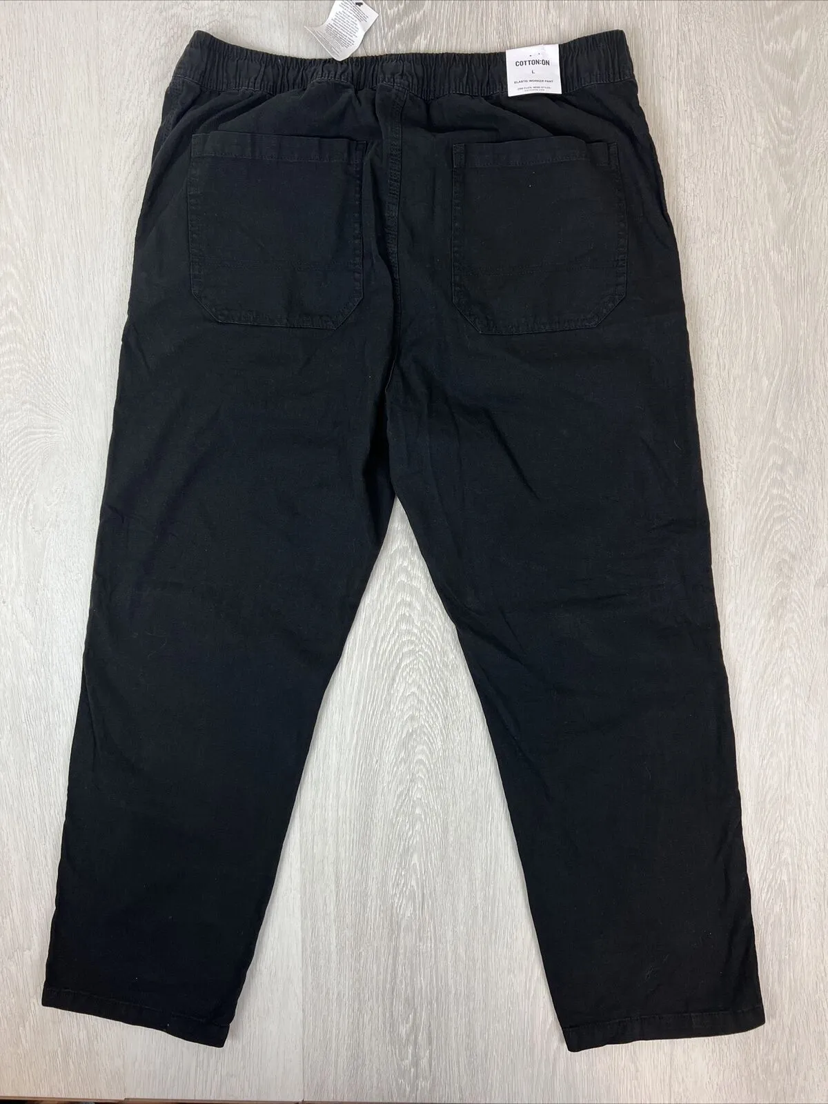 Cotton On Mens Black Elastic Worker Pant Wide Leg Size Large (new)