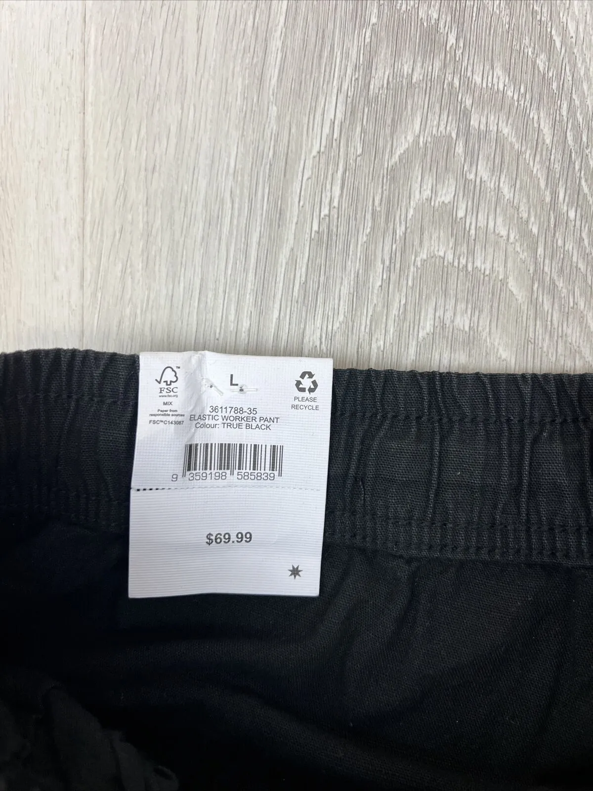 Cotton On Mens Black Elastic Worker Pant Wide Leg Size Large (new)