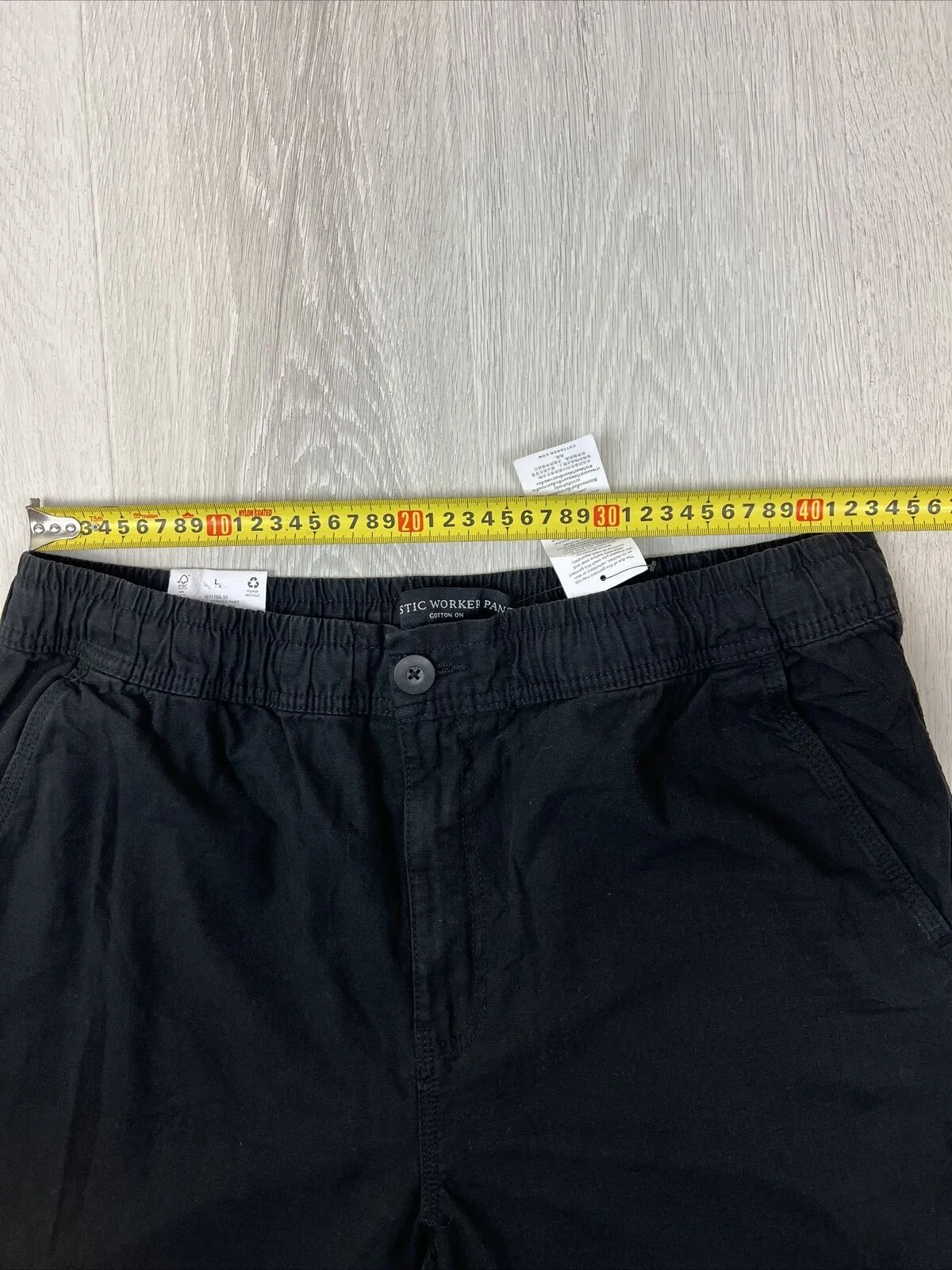 Cotton On Mens Black Elastic Worker Pant Wide Leg Size Large (new)