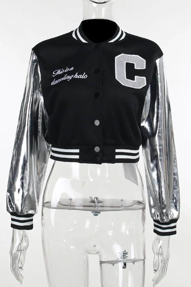 CR3124 Silver Sleeve Varsity Jacket Outerwear
