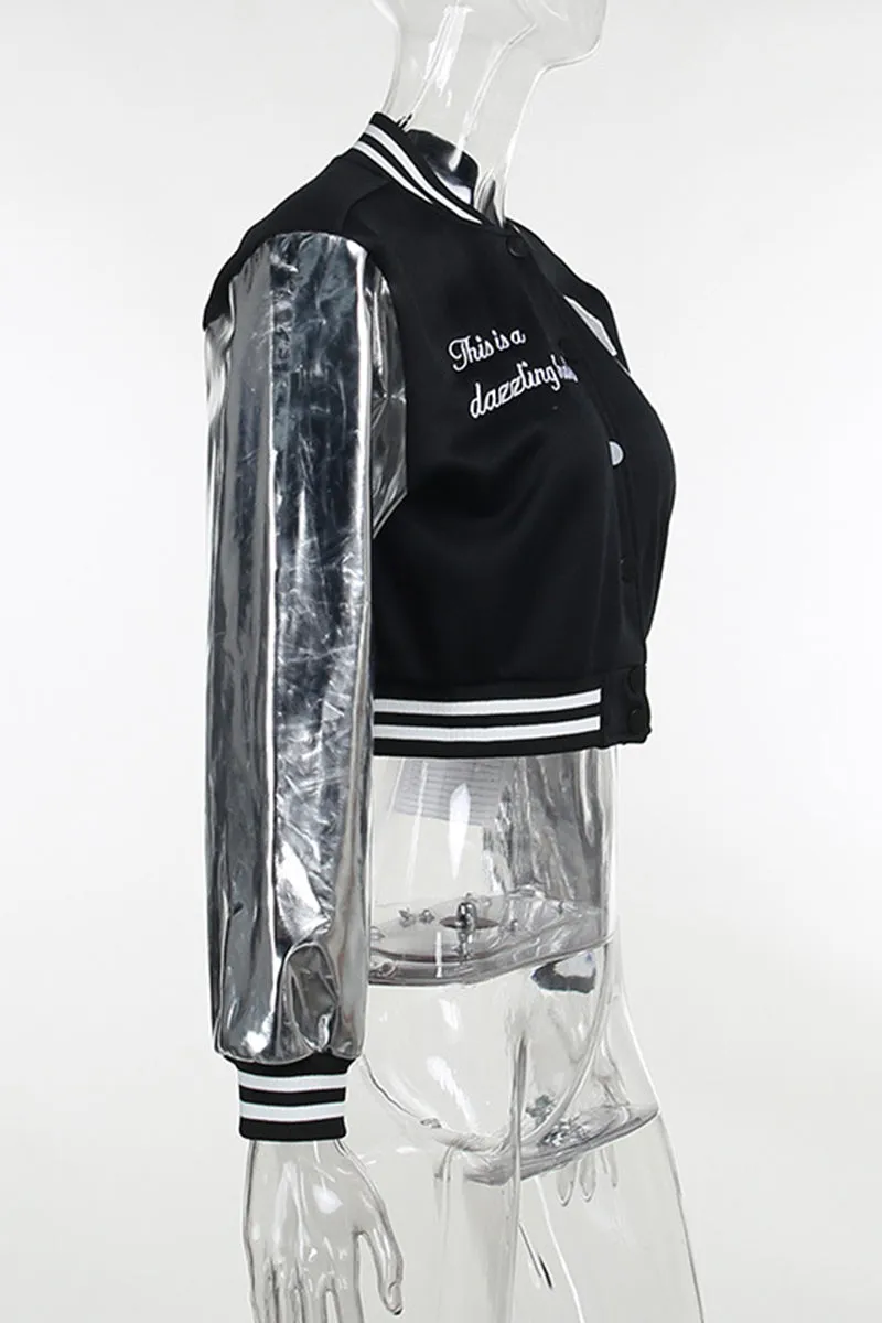 CR3124 Silver Sleeve Varsity Jacket Outerwear