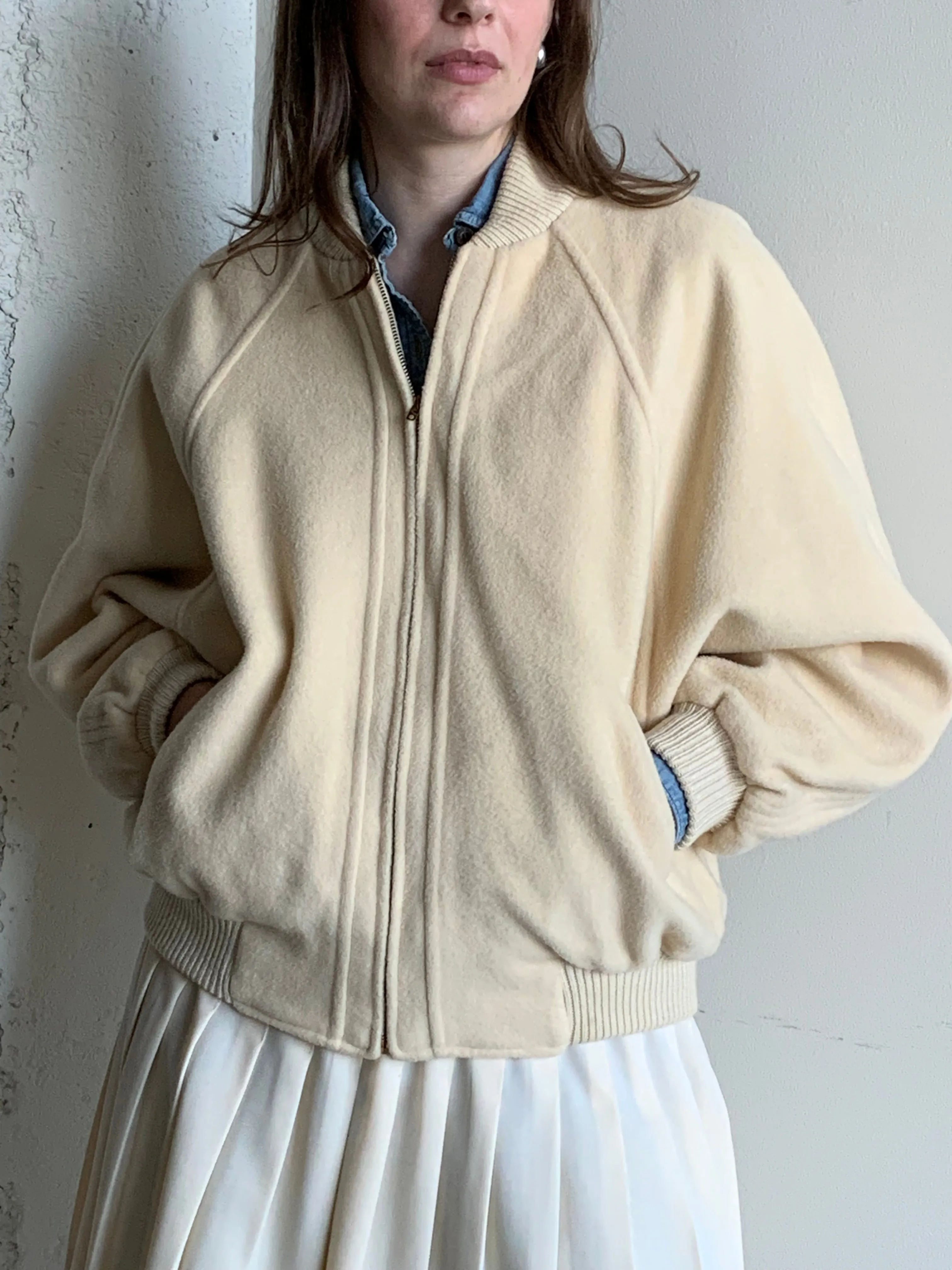 Cream cashmere bomber jacket