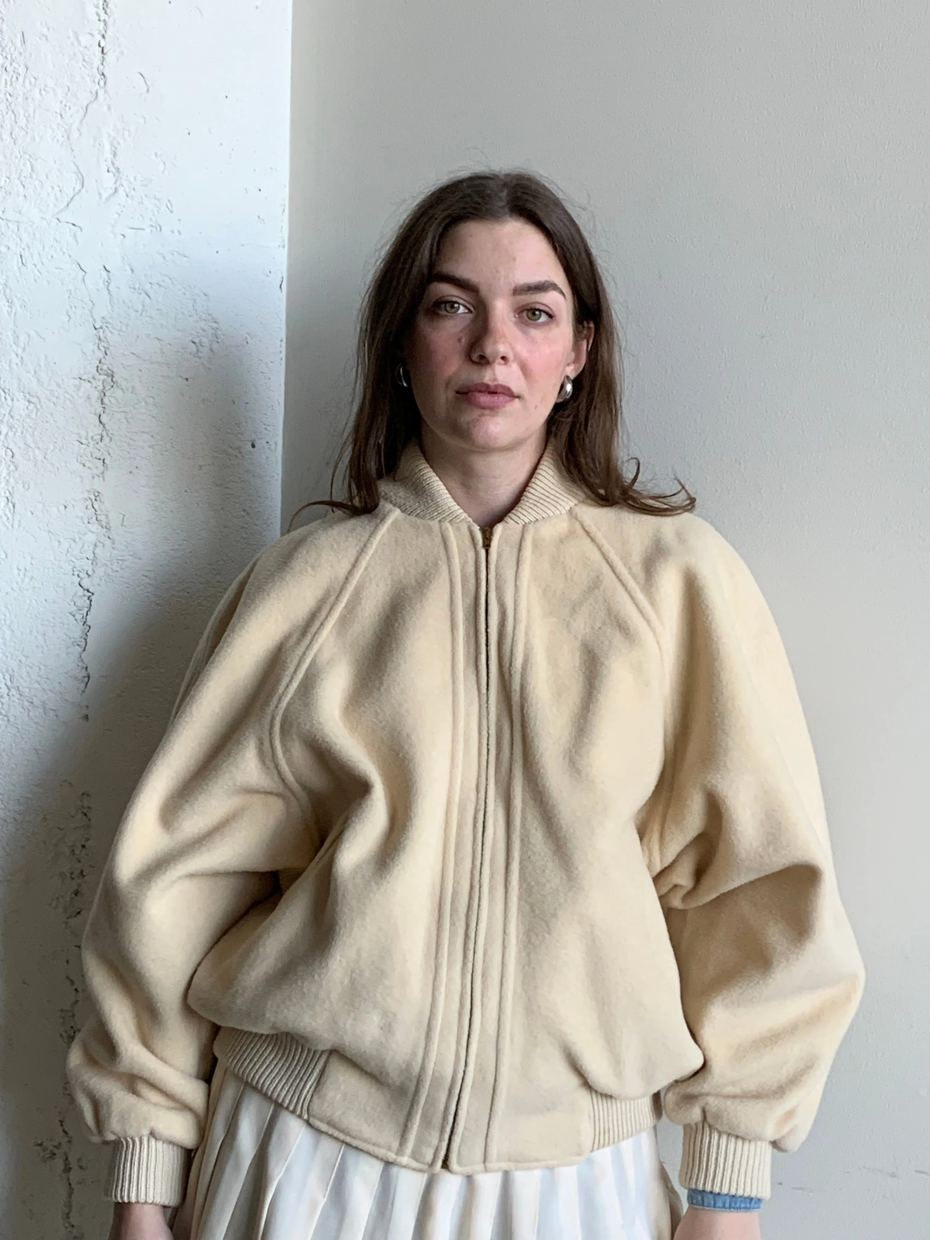 Cream cashmere bomber jacket
