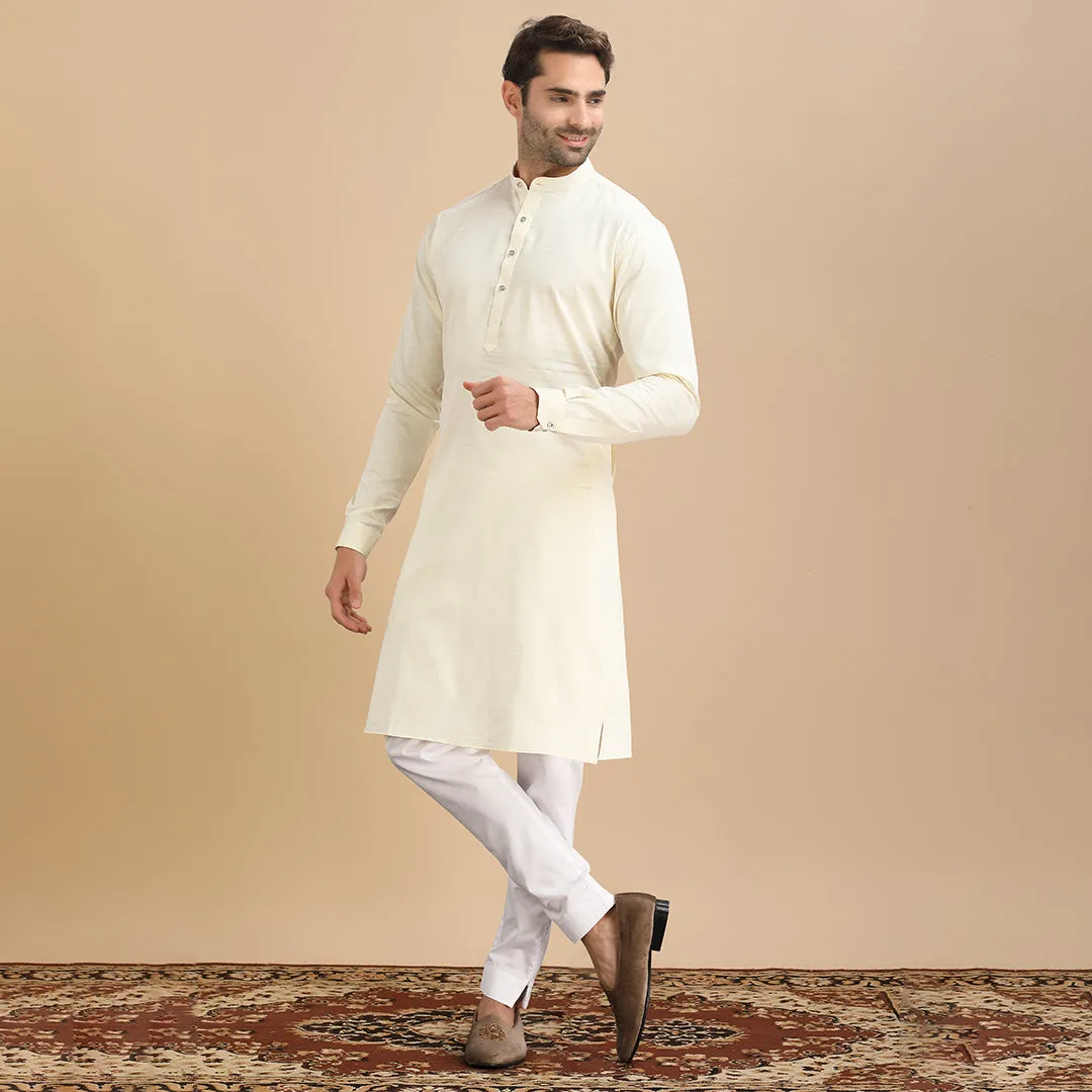 Cream Symphony  Dapper Men's Plain Kurta