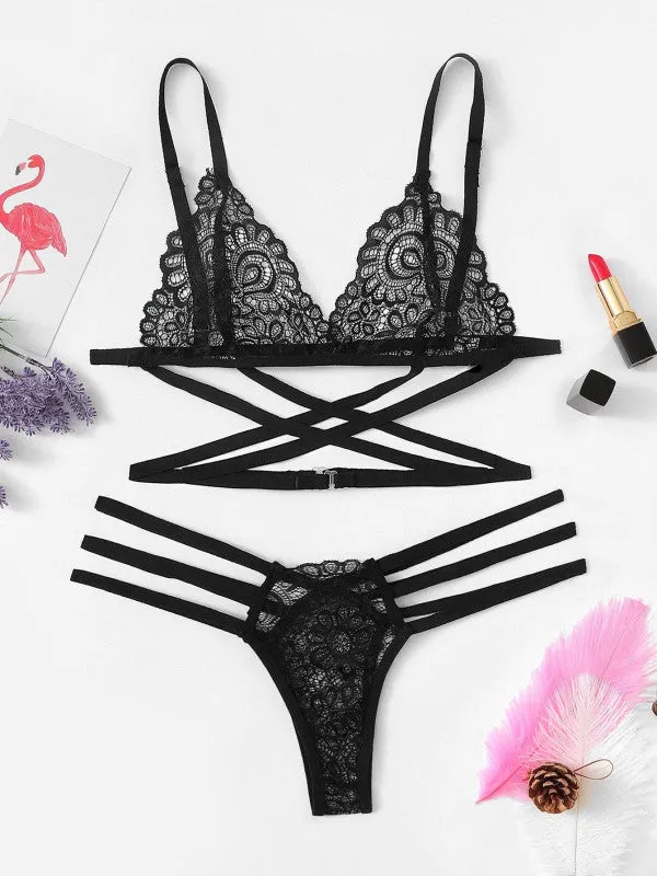 Criss-Cross Sheer Mesh Lingerie Set