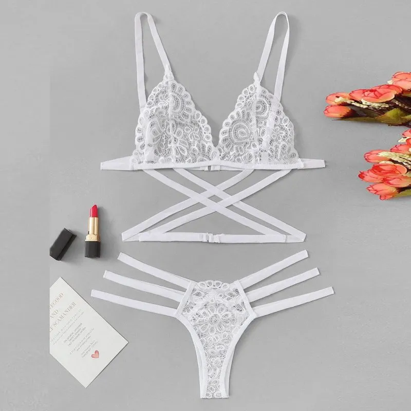 Criss-Cross Sheer Mesh Lingerie Set