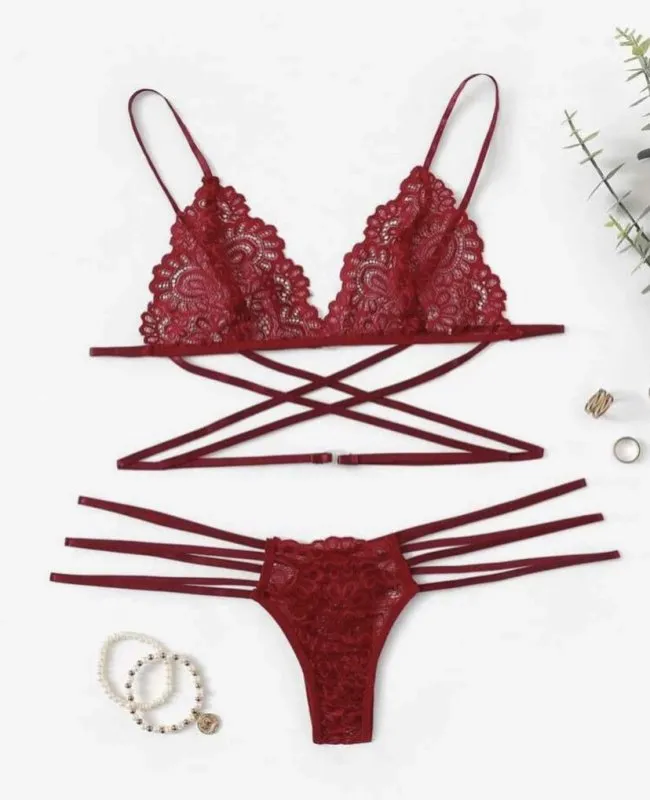 Criss-Cross Sheer Mesh Lingerie Set