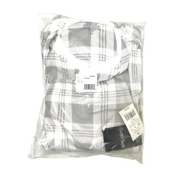 Cuddl Duds Womens Gray Plaid Velour V Neck Long Sleeve Pajama Set Plus Sz 2X NWT