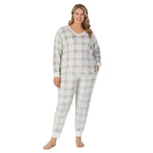 Cuddl Duds Womens Gray Plaid Velour V Neck Long Sleeve Pajama Set Plus Sz 2X NWT