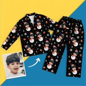 Custom Photo Face Snowman Long Sleeve Pajama Set