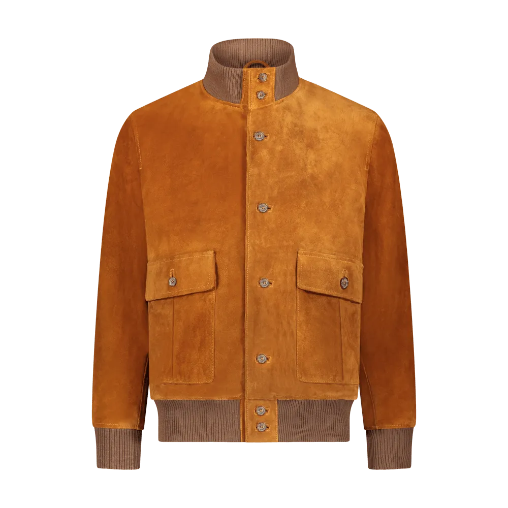Custom Suede Barracuda Bomber Jacket - Rust