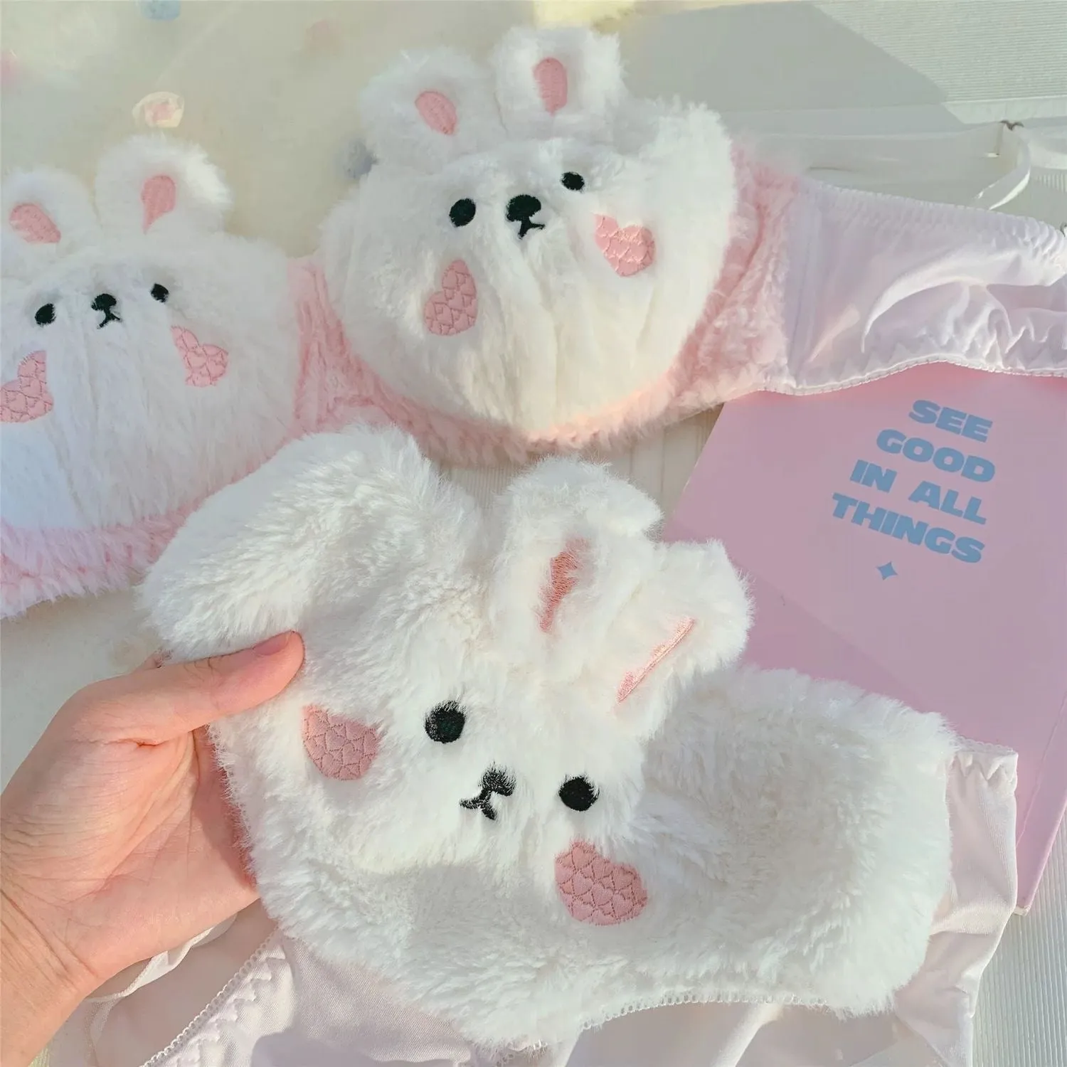 Cute Bunny Fur Lingerie Set