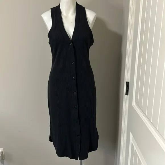 Daily Practice by Anthropologie Ribbed Midi Dress Black Pullover Sz XS NEW