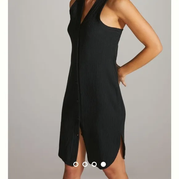 Daily Practice by Anthropologie Ribbed Midi Dress Black Pullover Sz XS NEW