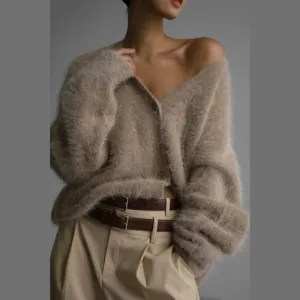 'Daria' Fuzzy Knit Button Down Cardigan