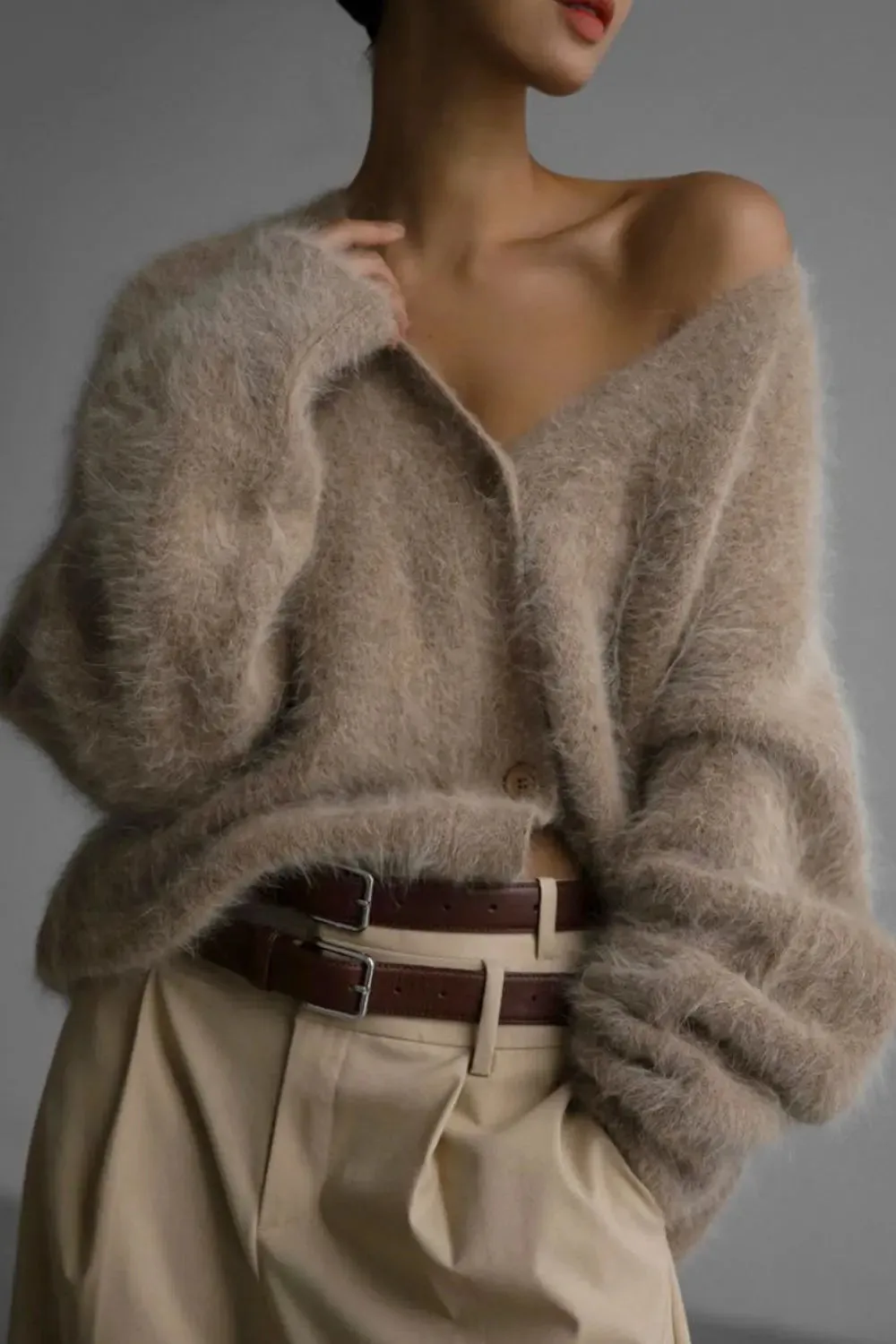 'Daria' Fuzzy Knit Button Down Cardigan