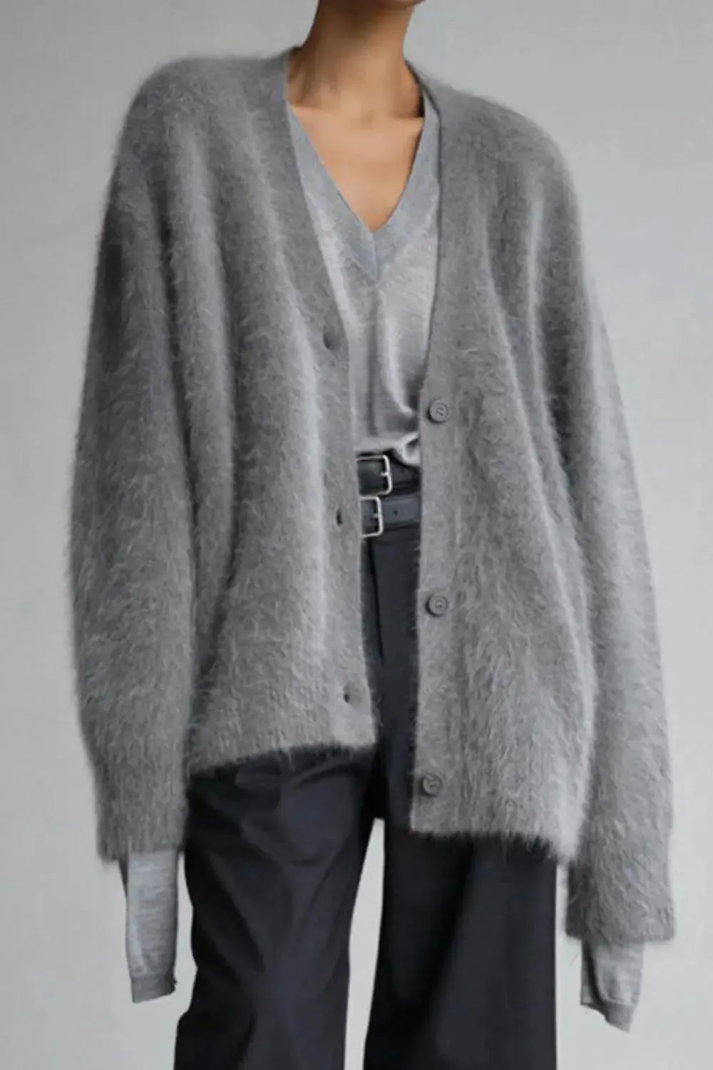 'Daria' Fuzzy Knit Button Down Cardigan
