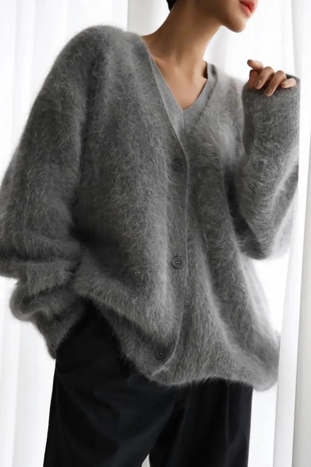 'Daria' Fuzzy Knit Button Down Cardigan