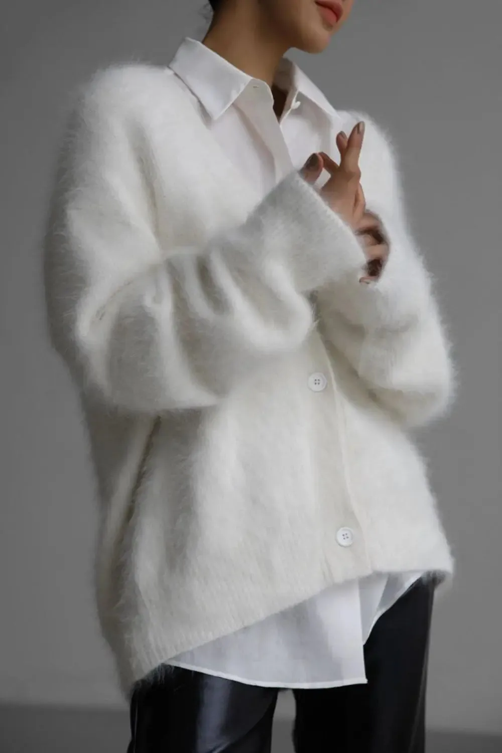 'Daria' Fuzzy Knit Button Down Cardigan