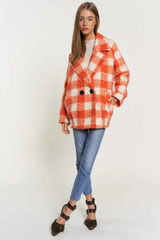 Davi & Dani Fuzzy Boucle Textured Double Breasted Coat Jacket