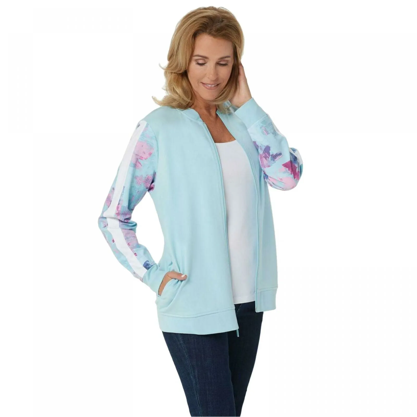 Denim & Co. Women's Active Bomber Jacket With Print Detail