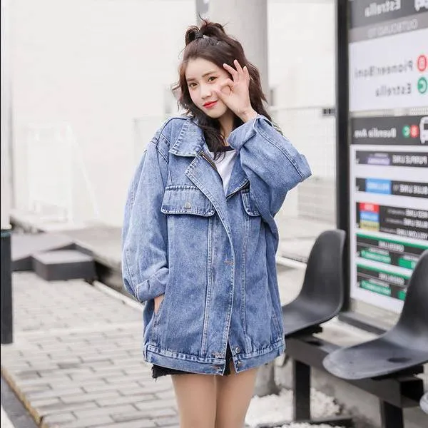 Denim Jacket Women Boyfriend Jean Coat Streetwear Harajuku Vintage Autumn Basic Coats Outerwear