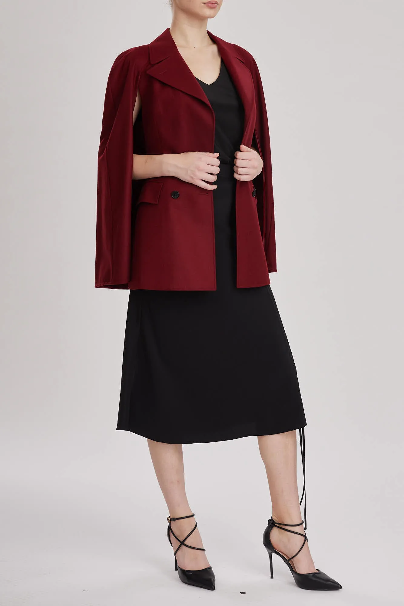Devon Jacket - Double breasted, sleeveless jacket /cape in red wine wool