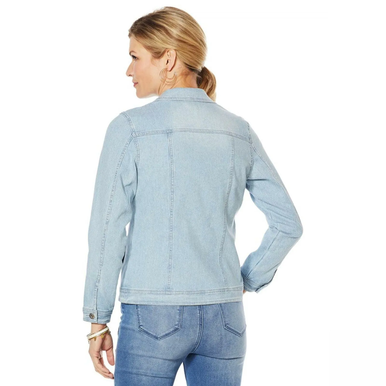 DG2 by Diane Gilman Women's Pinstripe Stretch Denim Jacket