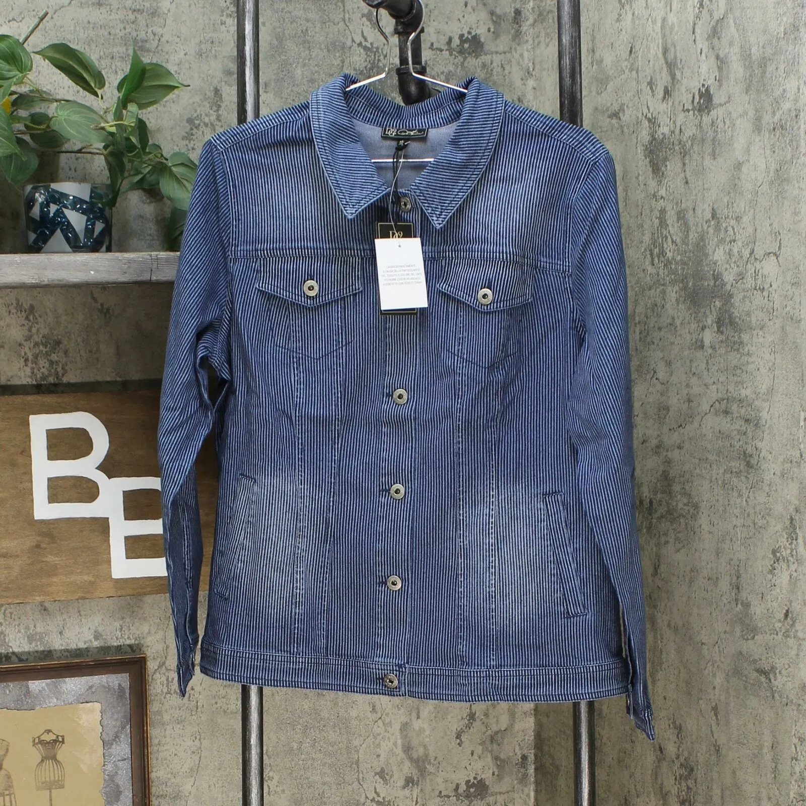 DG2 by Diane Gilman Women's Pinstripe Stretch Denim Jacket