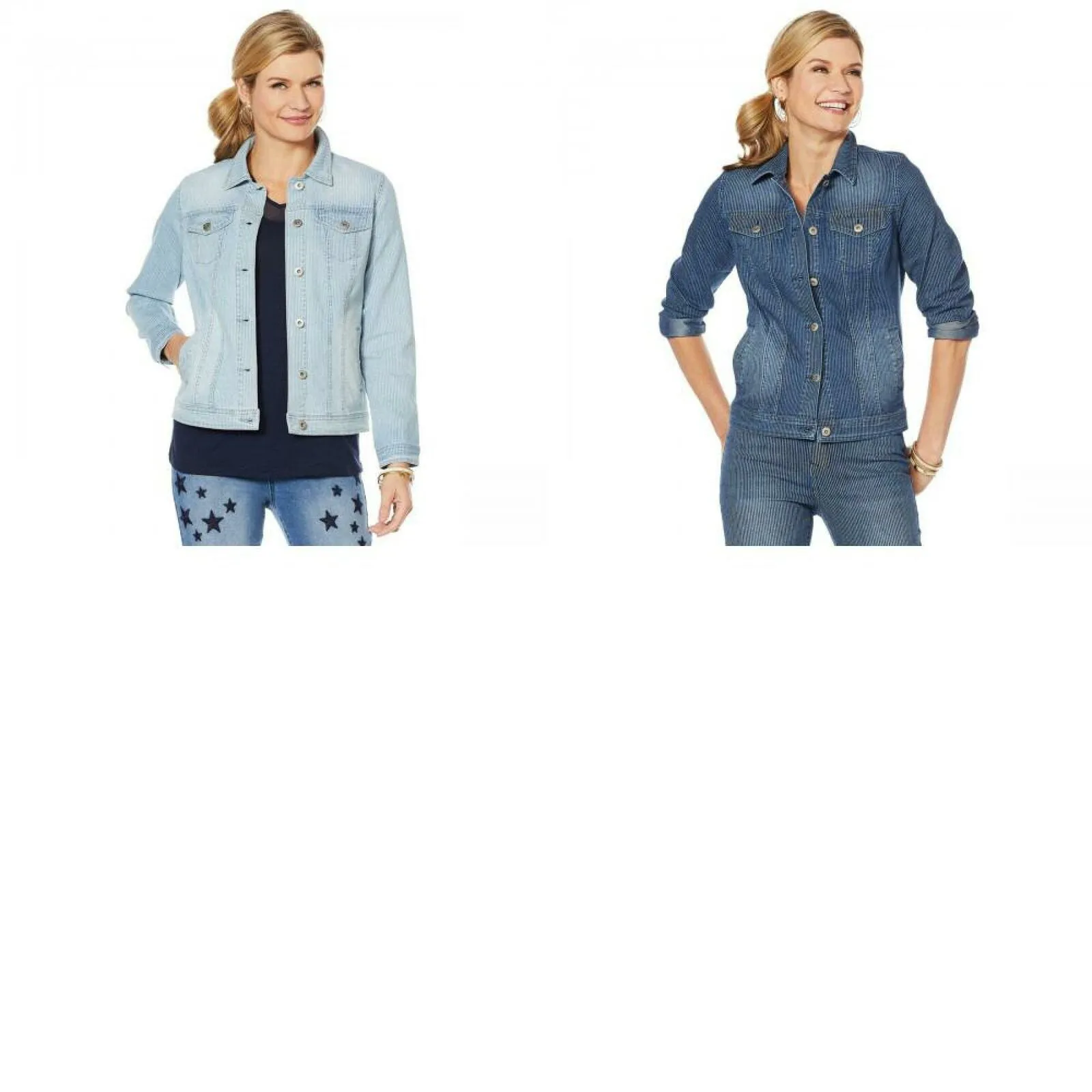 DG2 by Diane Gilman Women's Pinstripe Stretch Denim Jacket