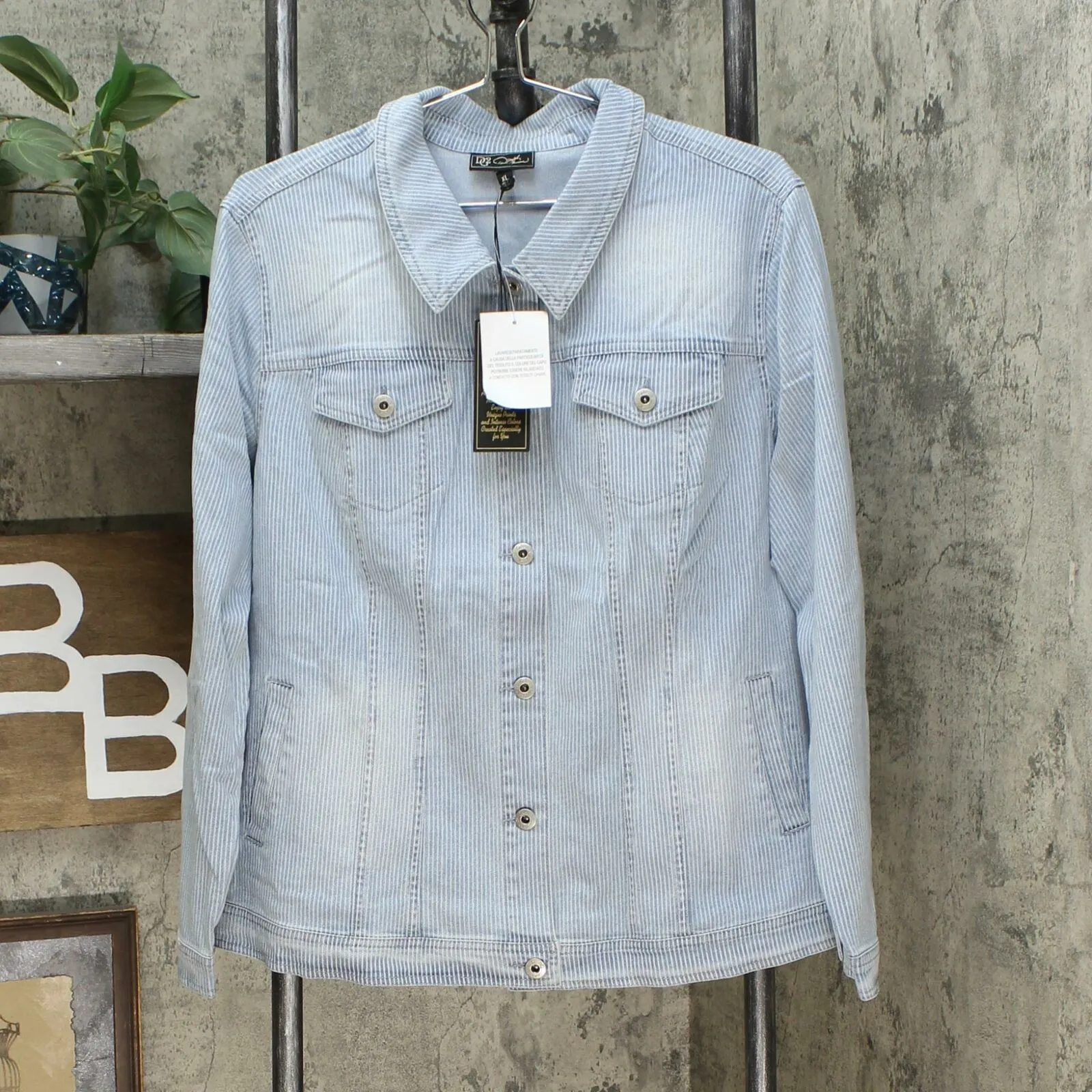 DG2 by Diane Gilman Women's Pinstripe Stretch Denim Jacket