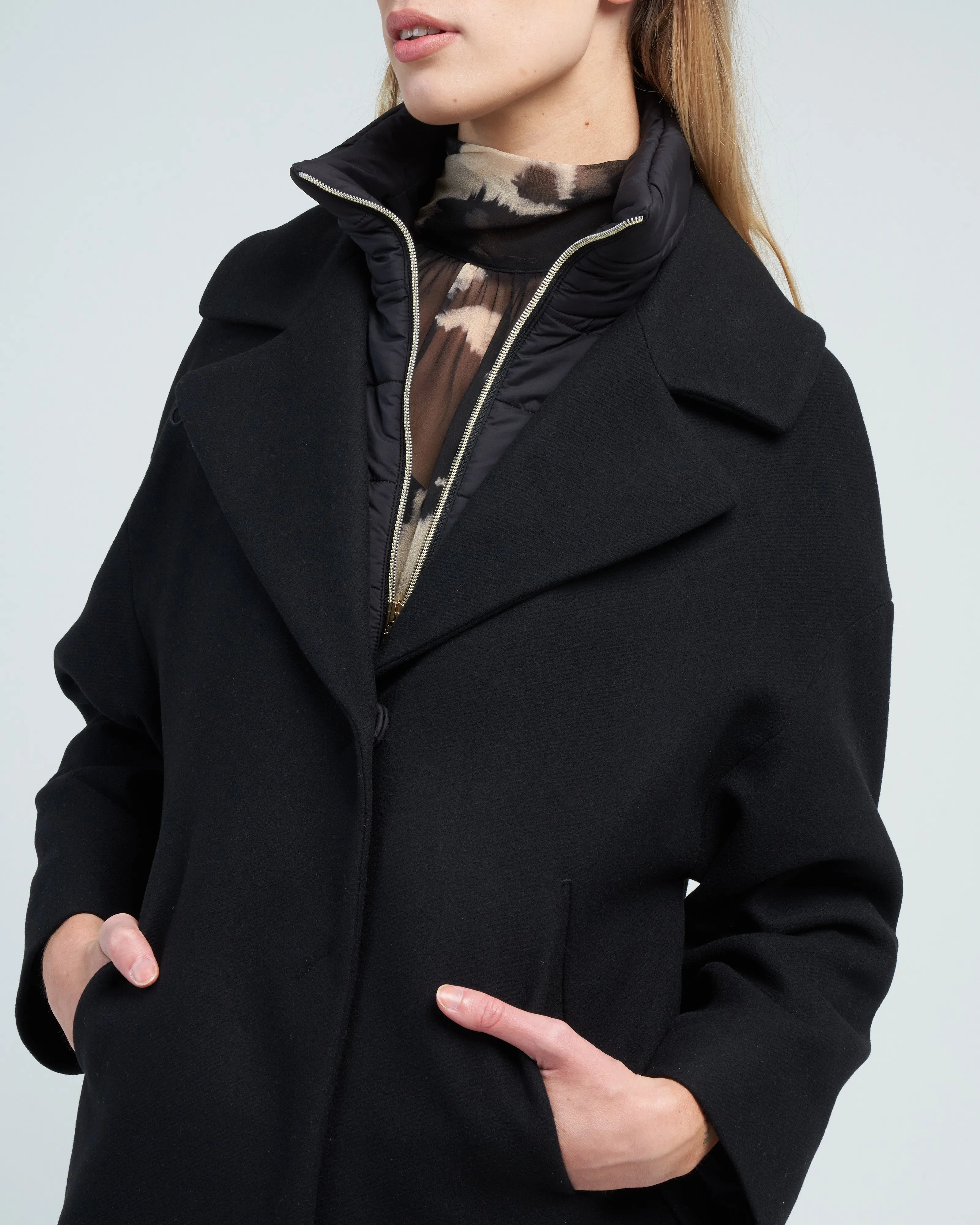 diagonal wool oversized coat with nuage windguard