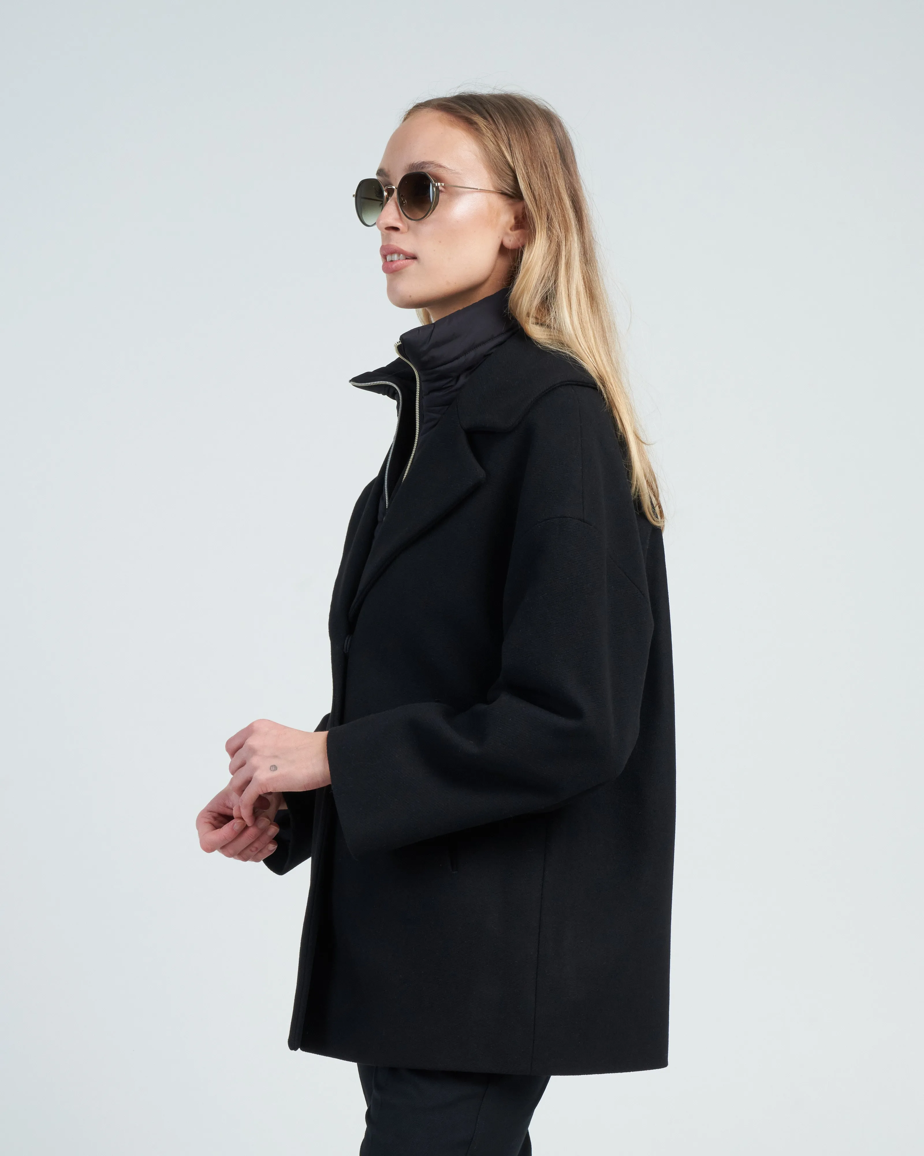diagonal wool oversized coat with nuage windguard