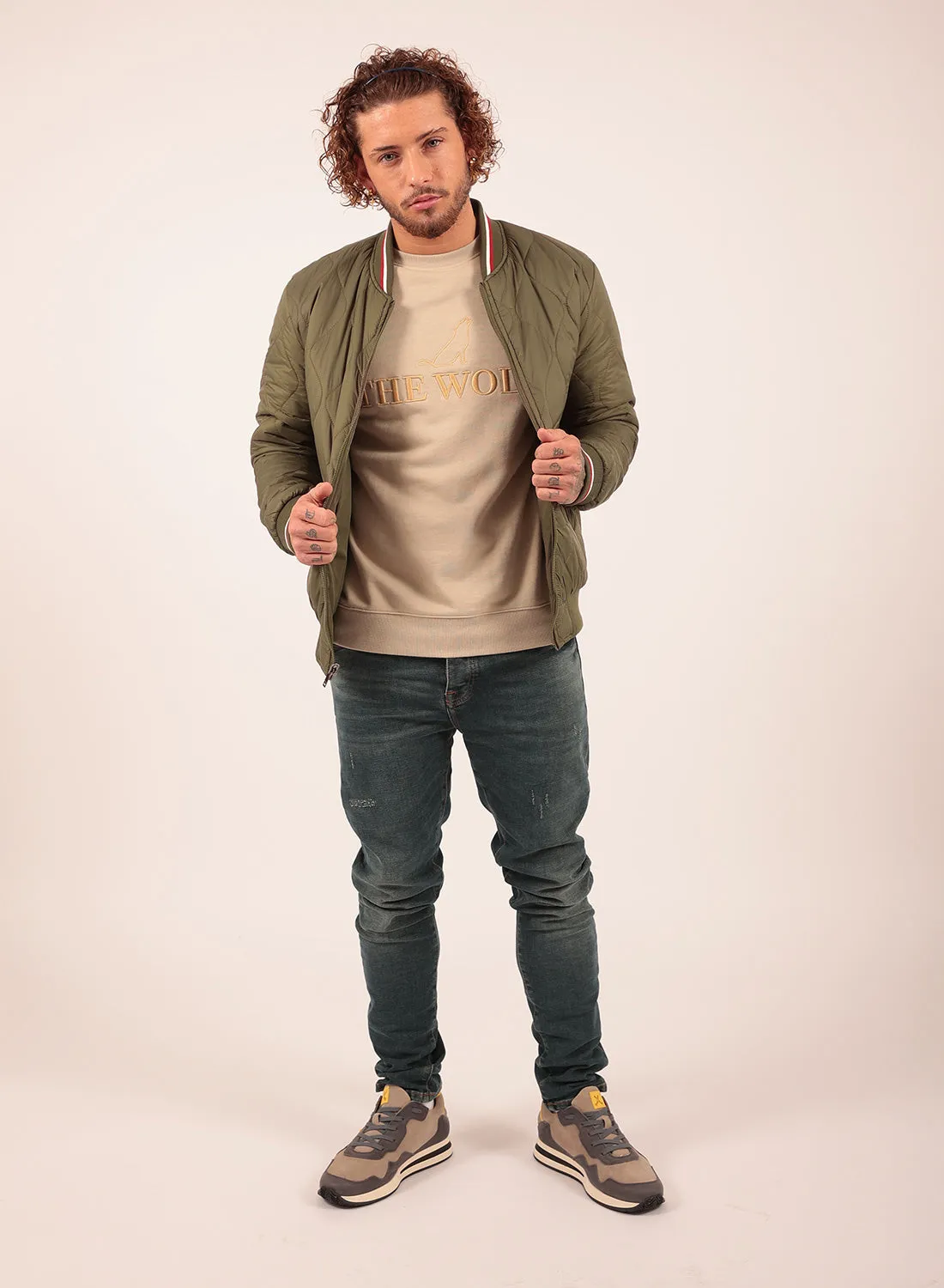 Diamond Reversible Bomber Jacket in Olive
