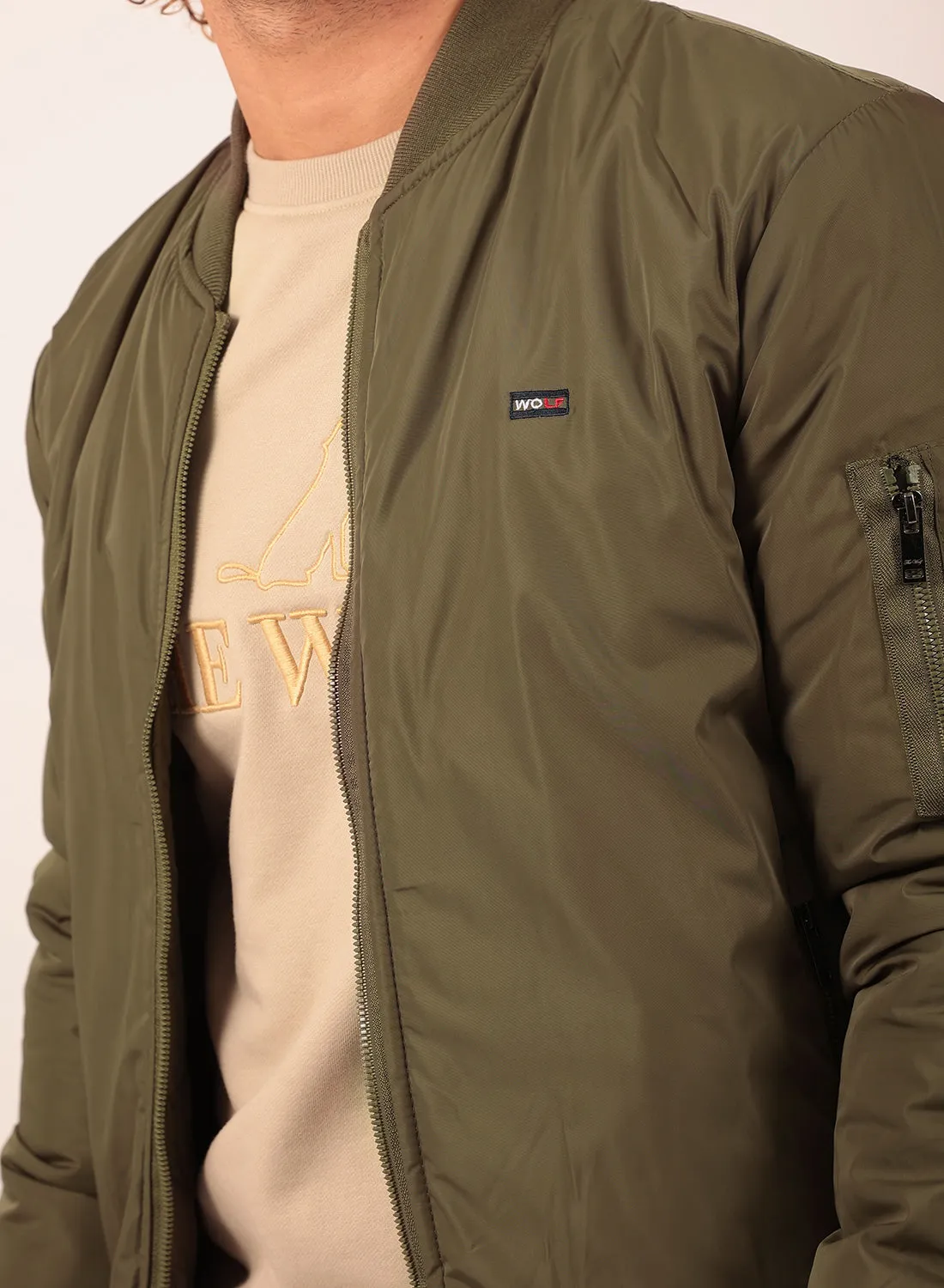 Diamond Reversible Bomber Jacket in Olive