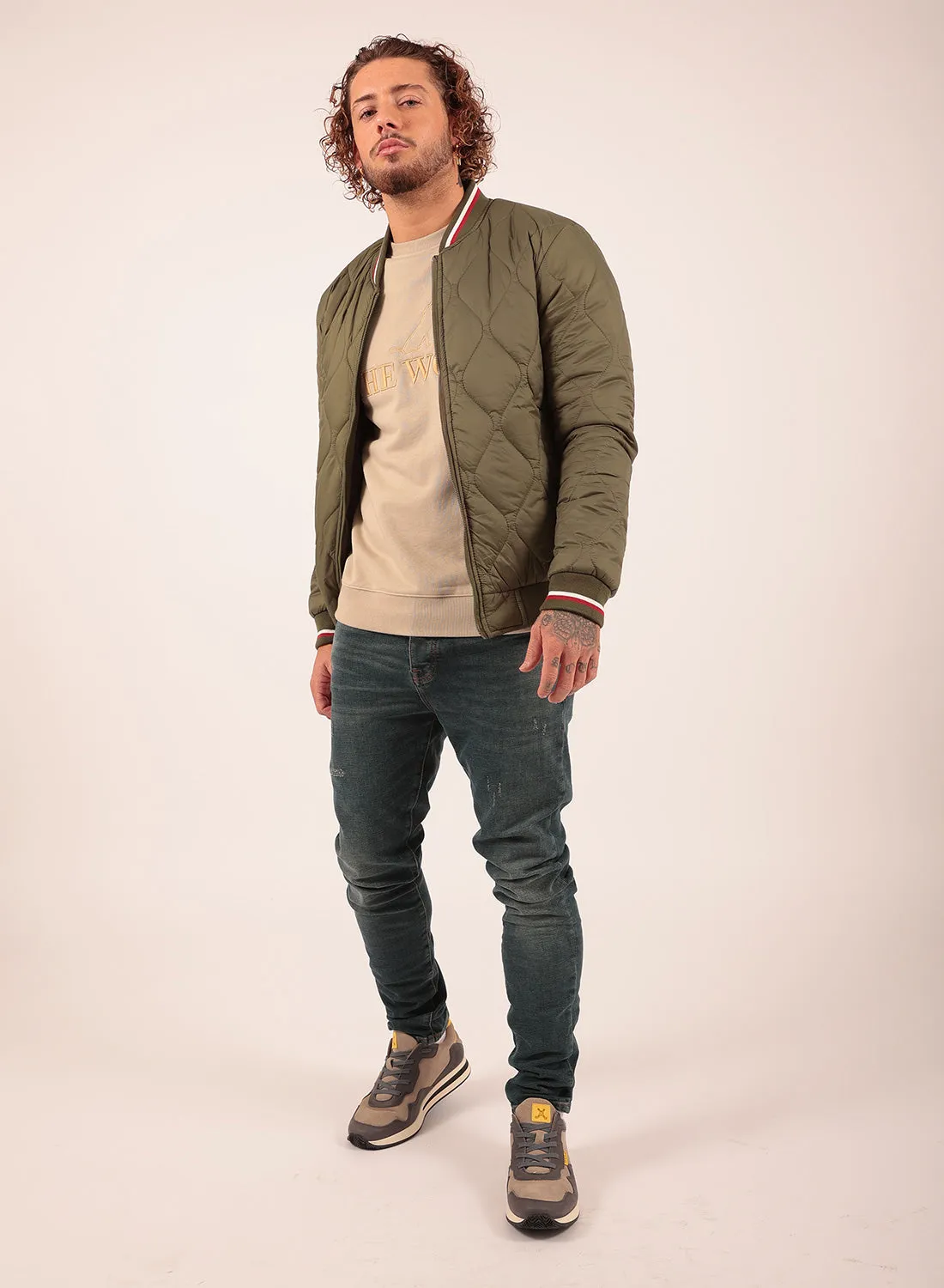 Diamond Reversible Bomber Jacket in Olive