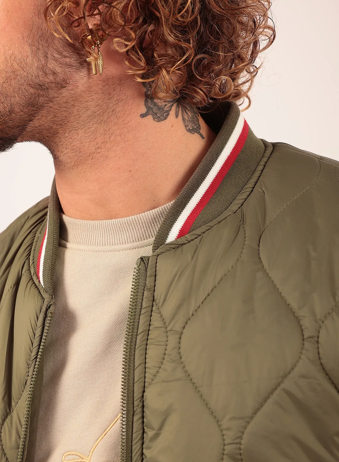 Diamond Reversible Bomber Jacket in Olive