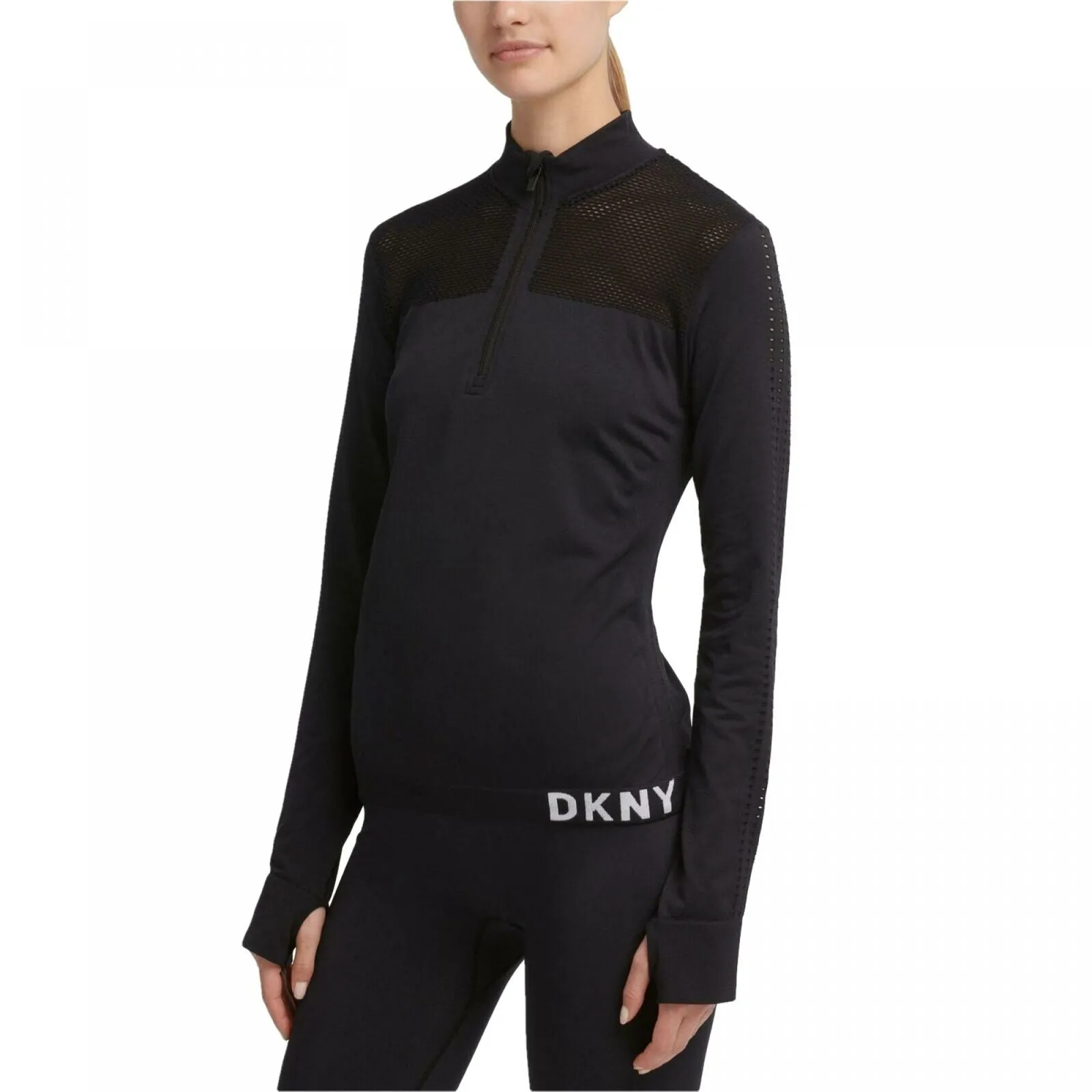 DKNY Women's Sport Mesh Trimmed Half Zip Top
