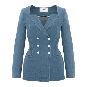 Double-Breasted Denim Blazer